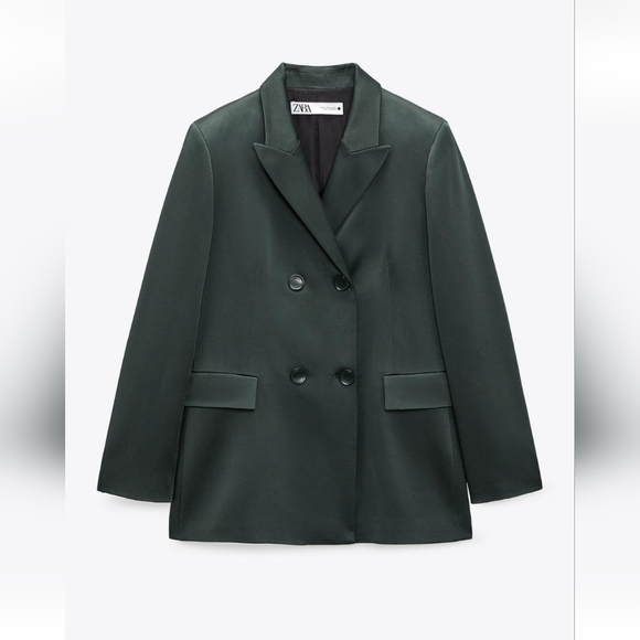 Zara Jackets & Blazers - Zara Women's Forest Green Double-Breasted Blazer